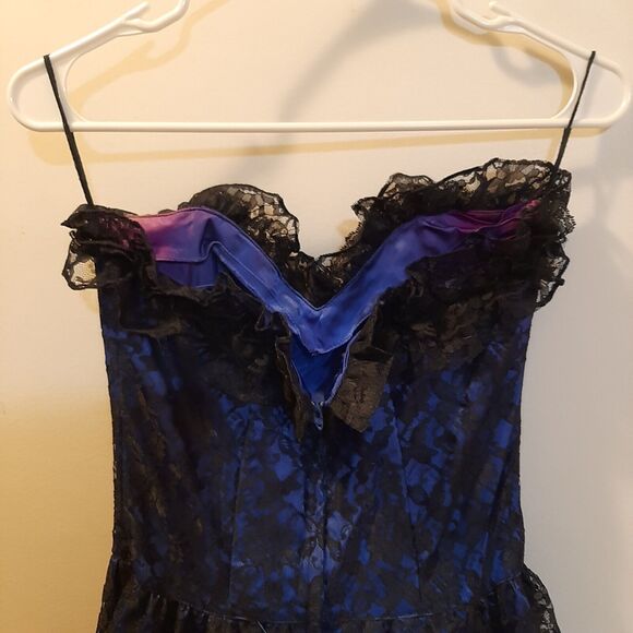 Vtg 7 GUNNE SAX Jessica McClintock Lace Prom Dress Party Gown Blue/Black DAMAGED - Picture 5 of 13